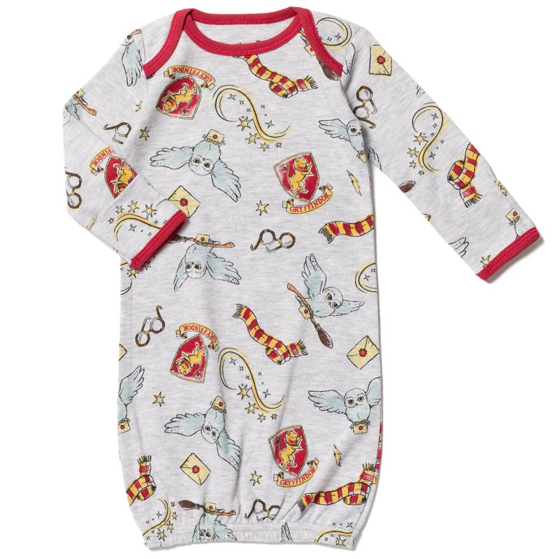 Harry Potter Hedwig Owl Newborn Baby Boys 3 Pack Sleeper Gowns Multicolor/Gray Newborn - Image 3